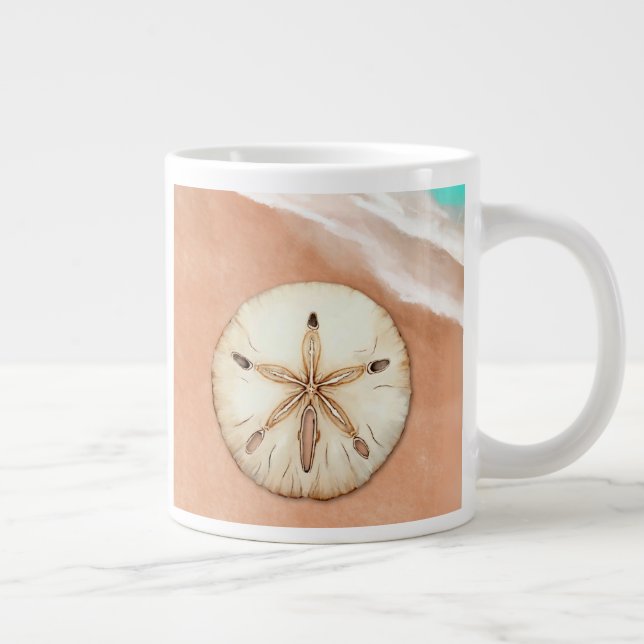 Watercolor Sand Dollar on the Beach Large Coffee Mug (Right)