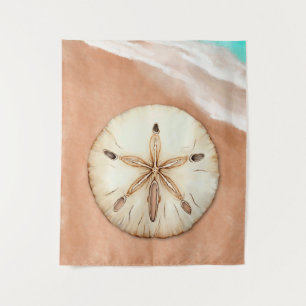 Watercolor Sand Dollar on the Beach Tapestry