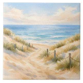 Watercolor Sandy Beach and Ocean Illustration  Tile