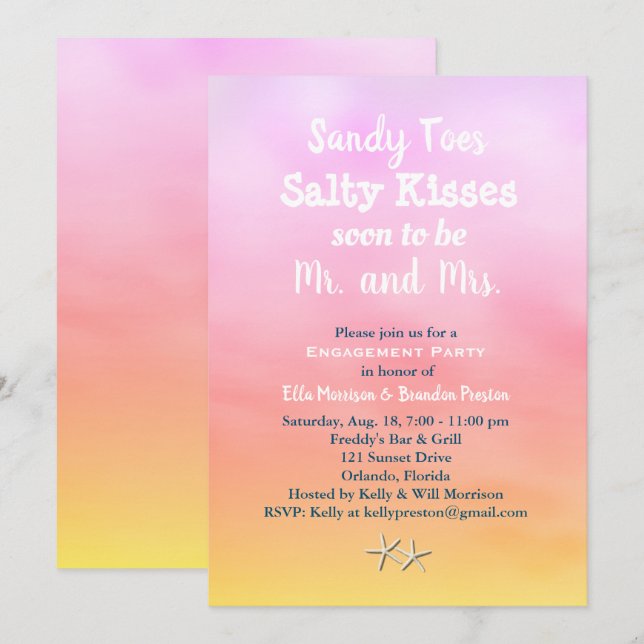 Watercolor Sandy Toes Engagement Party sunset Invitation (Front/Back)