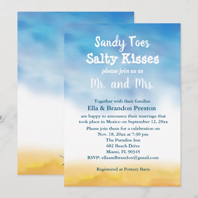 Watercolor Sandy Toes Post Wedding Reception Invitation (Front/Back)
