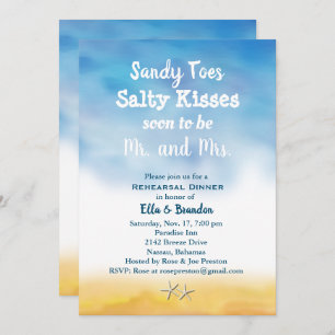 Watercolor Sandy Toes Rehearsal Dinner sky & sand Invitation