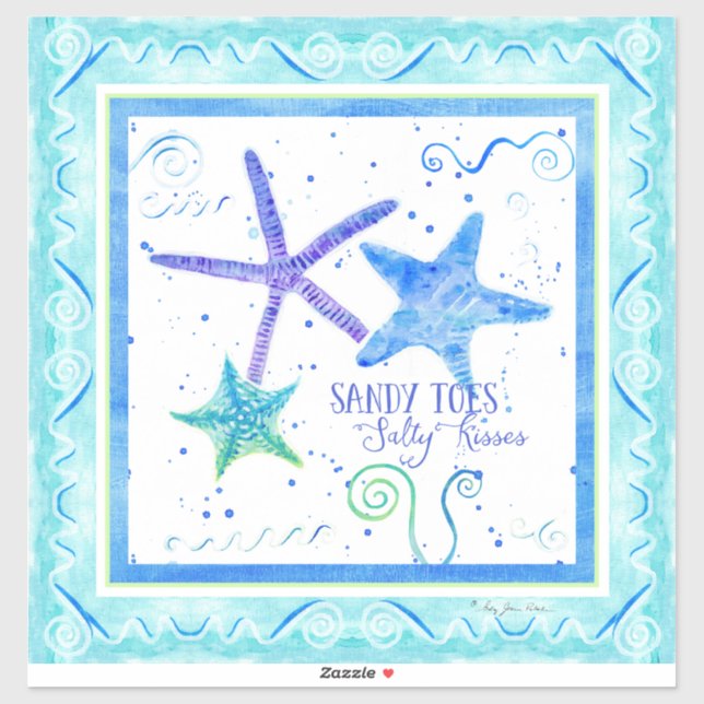 Watercolor Sandy Toes Salty Kisses Beach Starfish (Sheet)