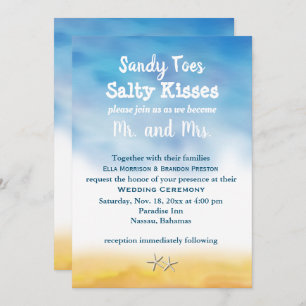 Watercolor Sandy Toes Wedding Invite - sky & sand