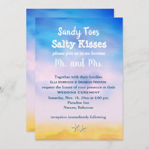Watercolor Sandy Toes Wedding Invite sunset & sand
