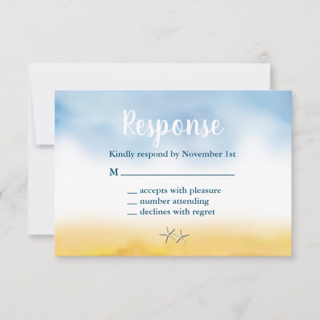 Watercolor Sandy Toes Wedding RSVP - sky & sand (Front)