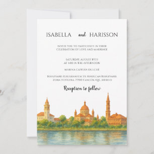 Watercolor Sant Augustine Florida Skyline Wedding  Invitation