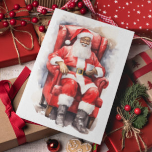 Watercolor Santa African American Holiday Card