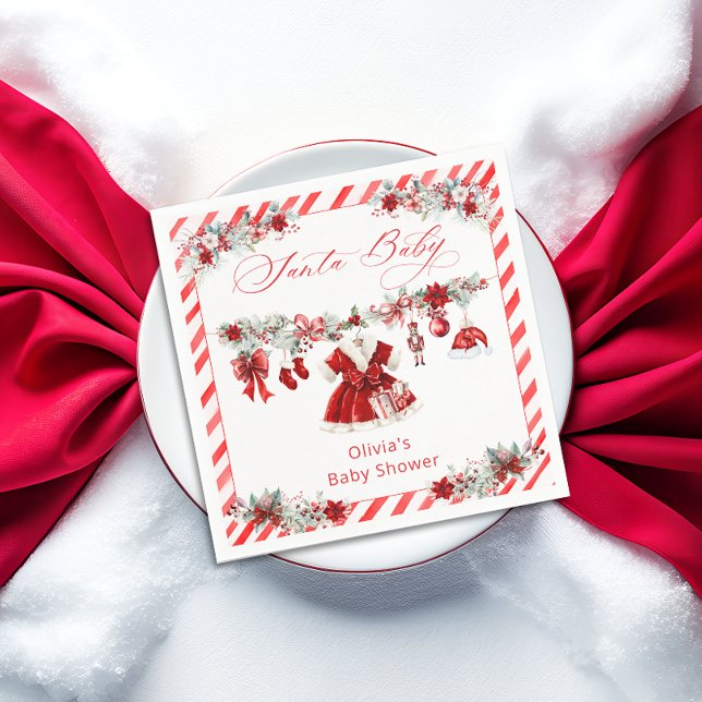 Watercolor Santa Baby Christmas Girl Baby Shower Napkin (Creator Uploaded)
