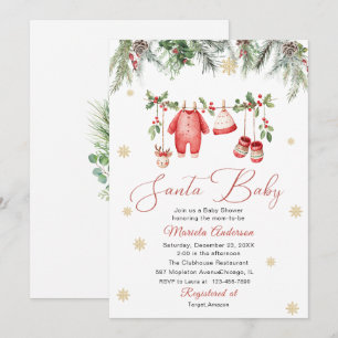 Watercolor Santa Baby Winter  Baby Shower mum-to-b Invitation