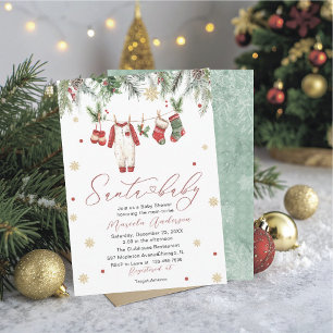 Watercolor Santa Baby Winter  Baby Shower mum-to-b Invitation
