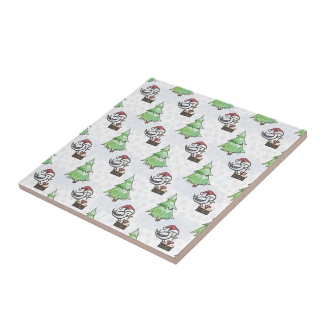 Watercolor Santa bird hand drawn Tile (Side)