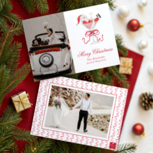 Watercolor Santa Christmas Cocktail Party Photo Holiday Card