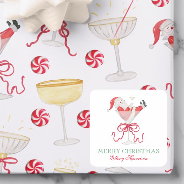 Watercolor Santa Christmas Cocktail Party Square Sticker (Creator Uploaded)