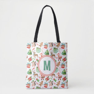 Watercolor Santa Christmas Monogram Bag