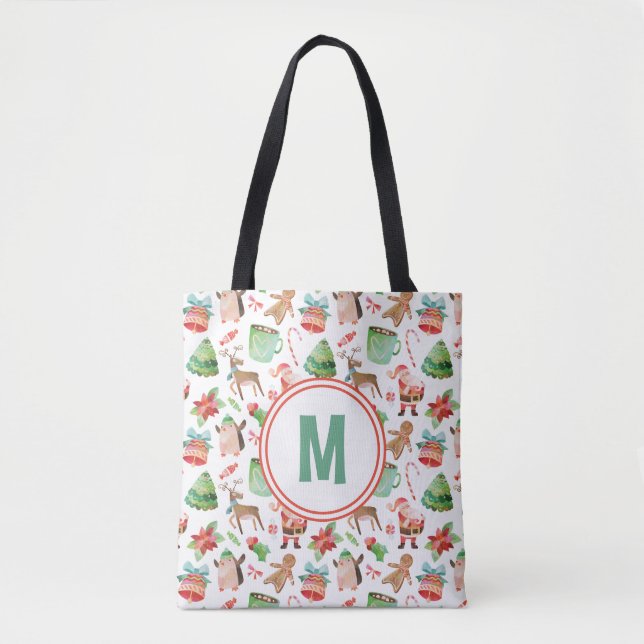 Watercolor Santa Christmas Monogram Bag (Front)