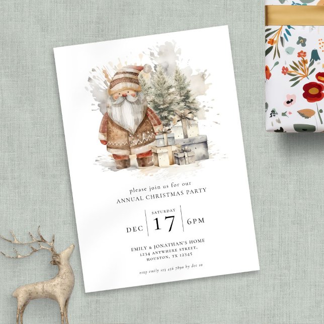Watercolor Santa Christmas Party Invitation (Creator Uploaded)