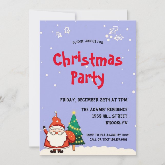 Watercolor Santa Christmas Party Invitation (Front)