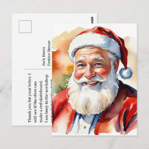 Watercolor Santa Christmas Picture Postcard