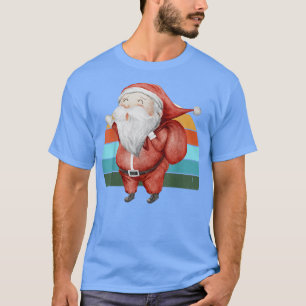 Watercolor Santa Christmas Tree Lights Xmas Teens  T-Shirt