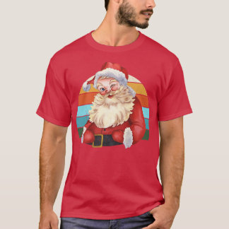 Watercolor Santa Christmas Tree Lights Xmas Teens  T-Shirt