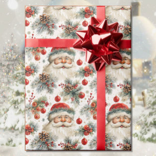Watercolor Santa Claus Christmas Country Cottage  Wrapping Paper