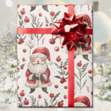 Watercolor Santa Claus Country Cottage Christmas