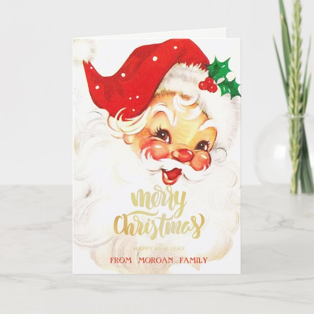 Watercolor Santa Claus Red  Holiday Card (Front)