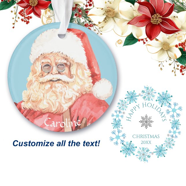 Watercolor Santa Claus Snowflake Wreath Ornament (Creator Uploaded)
