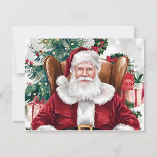 Watercolor Santa Claus with glasses christmas Holiday Card