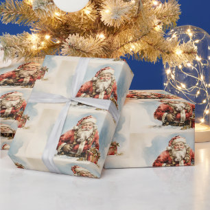 Watercolor Santa Claus with Presents Wrapping Paper