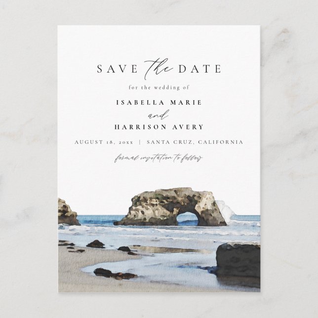 Watercolor Santa Cruz California Beach Painting Postcard (Front)