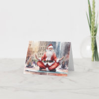 Watercolor Santa doing Yoga in NYC