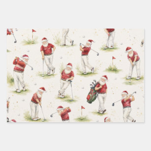 Watercolor Santa Golf Christmas Wrapping Paper