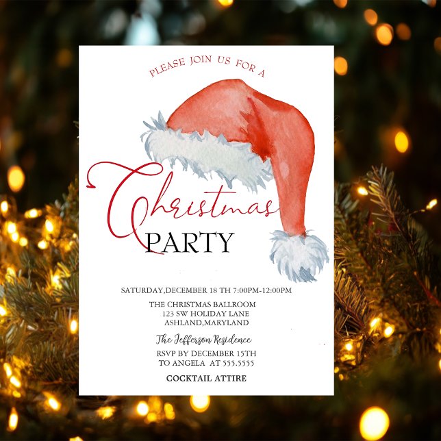 Watercolor Santa Hat Holiday Open House   Invitation (Creator Uploaded)