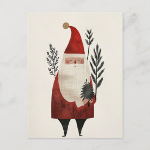 Watercolor Santa Illustration Minimalist Christmas Postcard