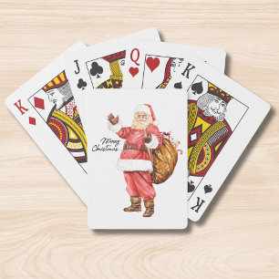 Watercolor Santa Merry Christmas Gift Sack Playing Cards