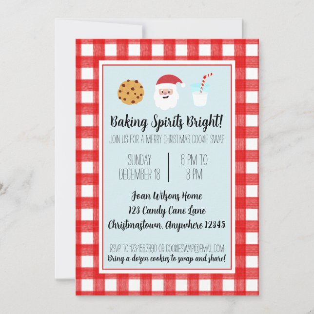 Watercolor Santa Milk and Cookie Swap Invitation (Front)