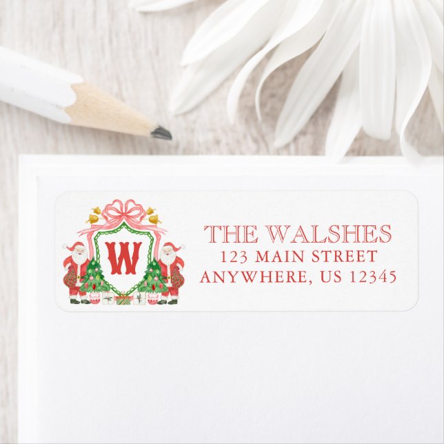Watercolor Santa Monogram Crest Address (Insitu)