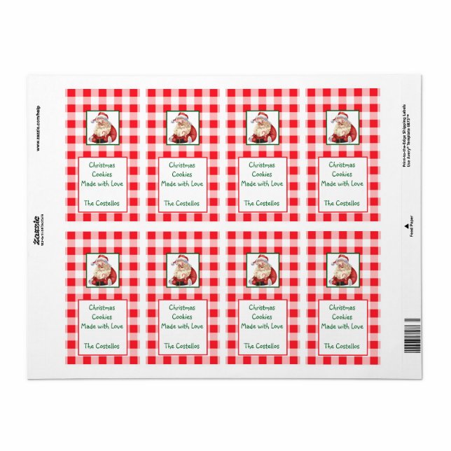 Watercolor Santa Red Check Christmas COOKIES (Full Sheet)