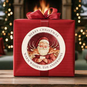 Watercolor Santa Red Merry Christmas Custom Gift Classic Round Sticker