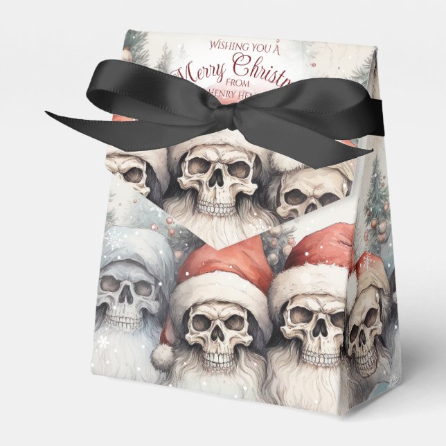 Watercolor Santa Skulls Christmas Greeting Favour Box (Front Side)