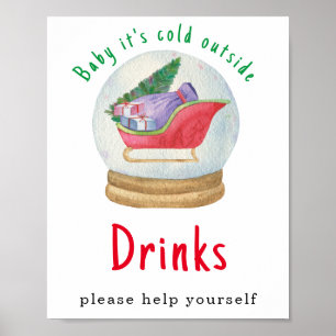 Watercolor santa sled - Drinks Poster