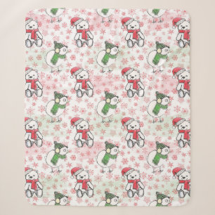 Watercolor santa teddy bear and birdie Christmas Sherpa Blanket