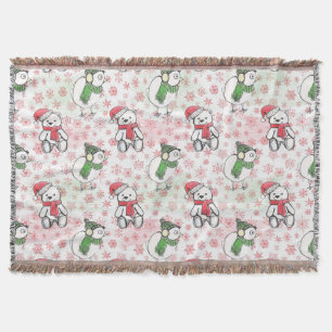 Watercolor santa teddy bear and birdie Christmas Throw Blanket