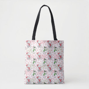 Watercolor santa teddy bear and birdie Christmas Tote Bag
