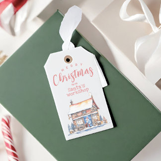 Watercolor Santa's Workshop Family Gift Tag