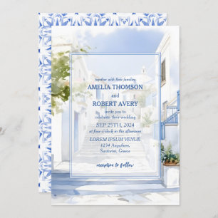 Watercolor Santorini Destination Greece Wedding Invitation