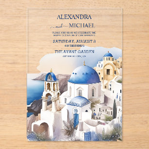 Watercolor Santorini Destination Wedding Acrylic Invitations