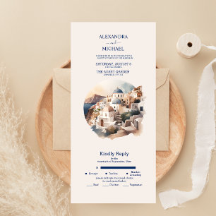 Watercolor Santorini Destination Wedding All In On One Invitation
